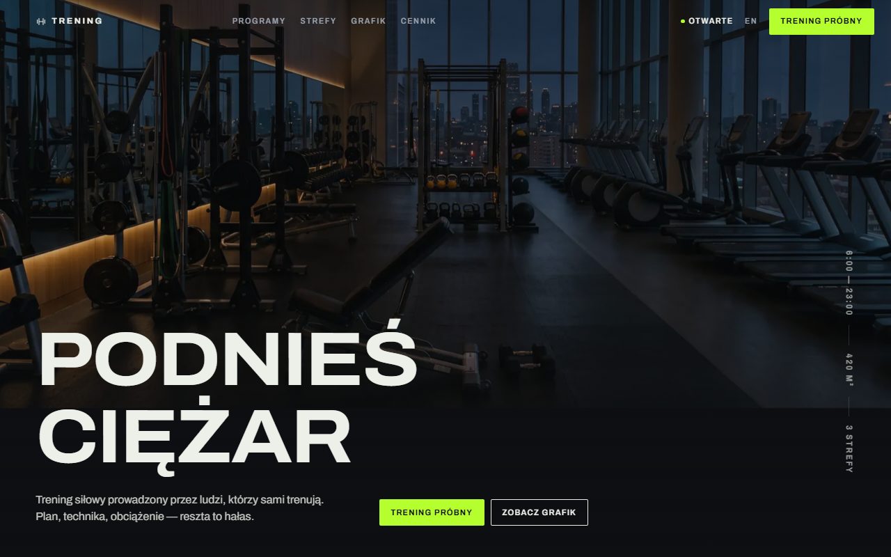 Podgląd strony — studio treningu siłowego TRENING